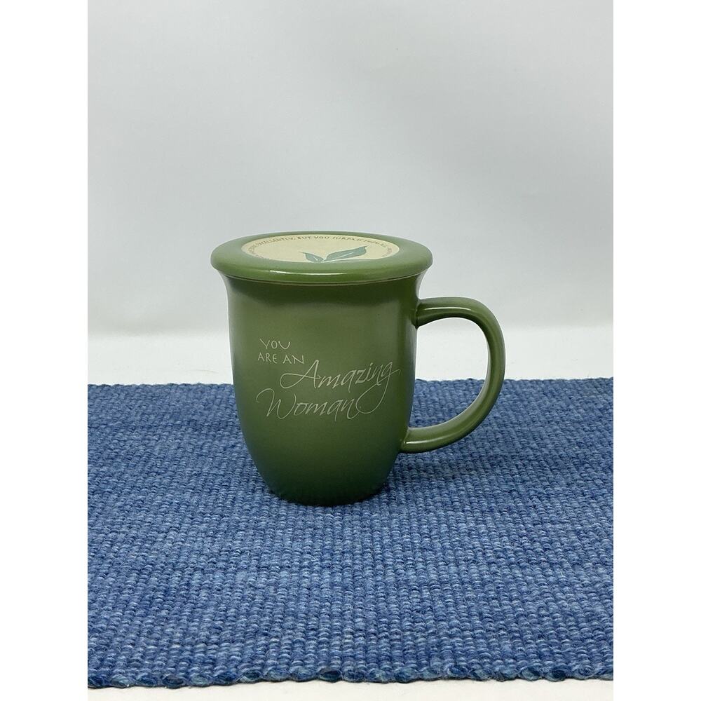 ABBEY PRESS Green Coffee Tea Mug W/Lid "You Are An Amazing Woman" Proverbs 31:29